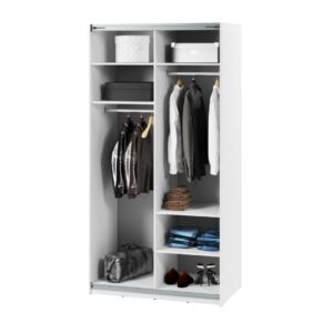 Maxi MX-01 Sliding Door Wardrobe 120cm in White - interior layout with the doors open