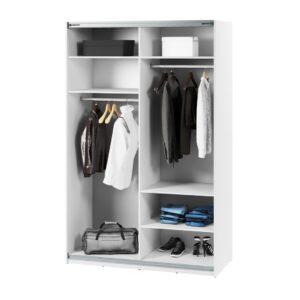 Maxi MX-03 Sliding Door Wardrobe 170cm in White - interior layout with the doors open