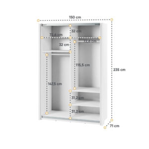 Maxi MX-02 Sliding Door Wardrobe 150cm in White - close detail of the door finish and handle