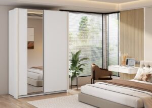 Maxi MX-02 Sliding Door Wardrobe 150cm in White - side profile showing the depth