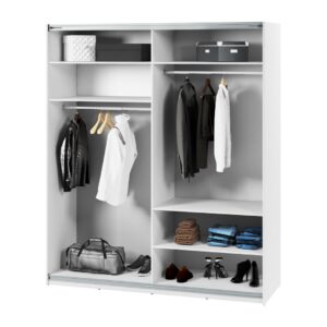 Maxi MX-04 Sliding Door Wardrobe 200cm in White - interior layout with the doors open
