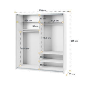 Maxi MX-04 Sliding Door Wardrobe 200cm in White - close detail of the door finish and handle