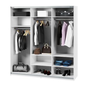 Maxi MX-05 Sliding Door Wardrobe 220cm in White - interior layout with the doors open