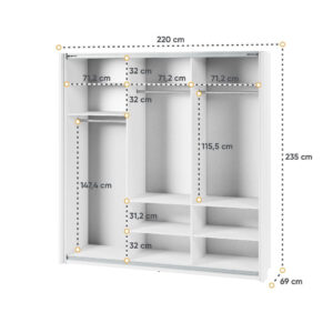 Maxi MX-05 Sliding Door Wardrobe 220cm in White - close detail of the door finish and handle