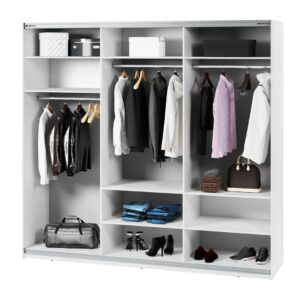 Maxi MX-06 Sliding Door Wardrobe 250cm in White - interior layout with the doors open