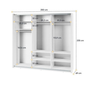 Maxi MX-06 Sliding Door Wardrobe 250cm in White - close detail of the door finish and handle