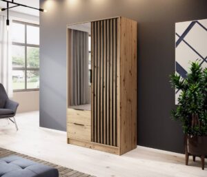 Nelly Hinged Door Wardrobe 105cm [Mirror] - shown in a bedroom setting, 105cm wide