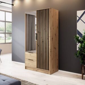 Nelly Hinged Door Wardrobe 105cm [Mirror] - shown in a bedroom setting, 105cm wide