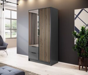 Nelly Hinged Door Wardrobe 105cm [Mirror] - close detail of the door finish and handle