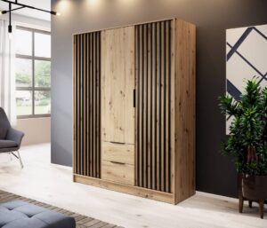 Nelly Hinged Door Wardrobe 155cm - shown in a bedroom setting, 155cm wide