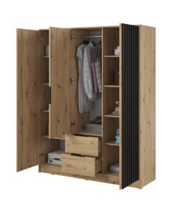 Nelly Hinged Door Wardrobe 155cm - interior layout with the doors open