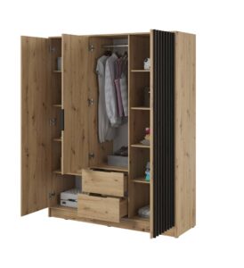 Nelly Hinged Door Wardrobe 155cm [Mirror] - interior layout with the doors open