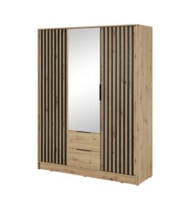 Nelly Hinged Door Wardrobe 155cm [Mirror] - front view with the doors closed