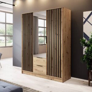 Nelly Hinged Door Wardrobe 155cm [Mirror] - shown in a bedroom setting, 155cm wide