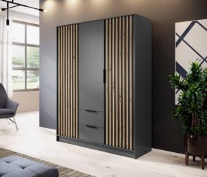 Nelly Hinged Door Wardrobe 155cm - close detail of the door finish and handle