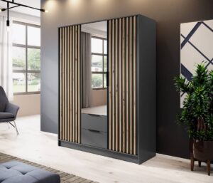 Nelly Hinged Door Wardrobe 155cm [Mirror] - side profile showing the depth