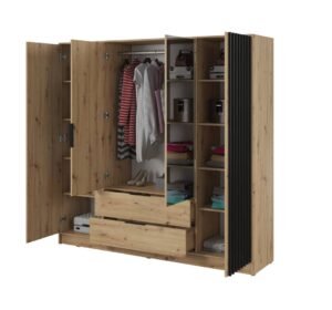 Nelly Hinged Door Wardrobe 206cm [Mirror] - interior layout with the doors open