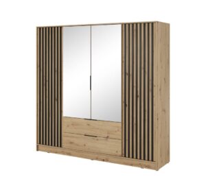 Nelly Hinged Door Wardrobe 206cm [Mirror] - front view with the doors closed