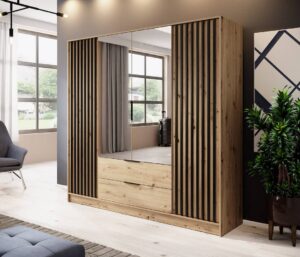 Nelly Hinged Door Wardrobe 206cm [Mirror] - shown in a bedroom setting, 206cm wide