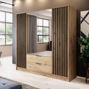 Nelly Hinged Door Wardrobe 206cm [Mirror] - shown in a bedroom setting, 206cm wide