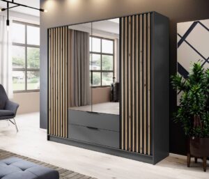 Nelly Hinged Door Wardrobe 206cm [Mirror] - close detail of the door finish and handle