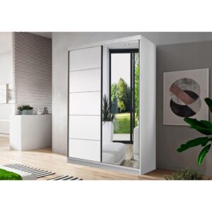 Neomi 05 Sliding Door Wardrobe 120cm in White Matt in White - shown in a bedroom setting, 120cm wide