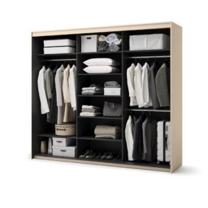 Trend TS-02 Sliding Door Wardrobe 250cm with LED in Beige - interior layout with the doors open