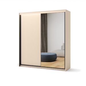 Trend TS-01 Sliding Door Wardrobe 200cm with LED in Beige - close detail of the door finish and handle