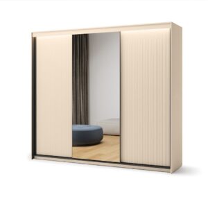 Trend TS-02 Sliding Door Wardrobe 250cm with LED in Beige - close detail of the door finish and handle