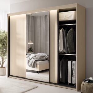 Trend TS-02 Sliding Door Wardrobe 250cm with LED in Beige - side profile showing the depth