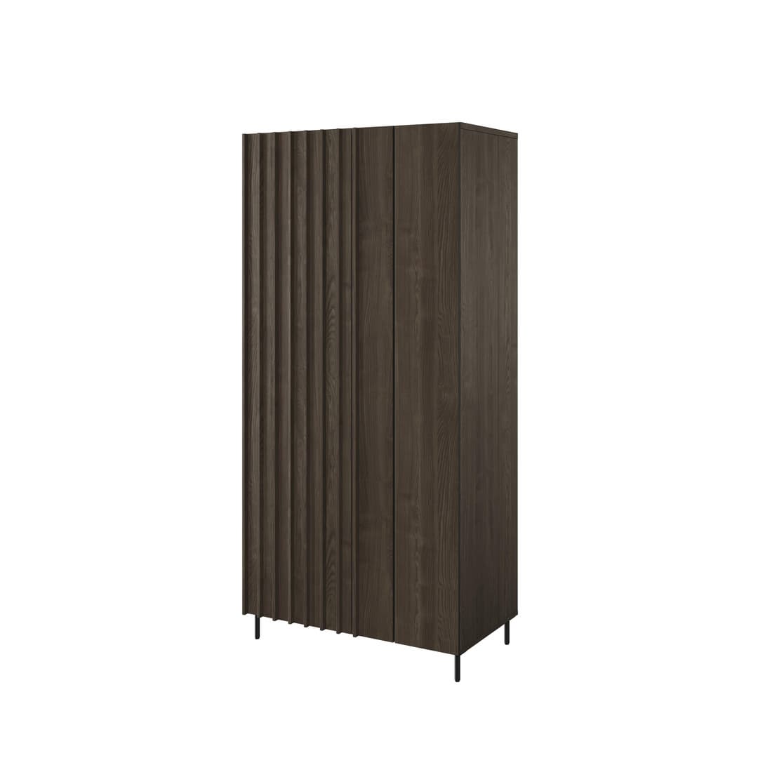 Piemonte PE-01 Hinged Wardrobe 92cm in Portland Ash - shown in a bedroom setting, 92cm wide