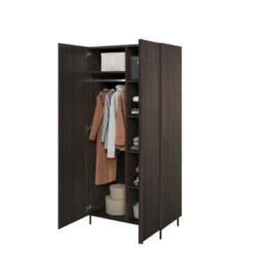 Piemonte PE-01 Hinged Wardrobe 92cm in Portland Ash - interior layout with the doors open