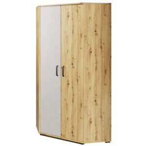 Qubic 01 Corner Wardrobe in Oak Artisan / Silk Flou (raw concrete), shown from the front — Arte-N kids wardrobe