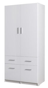 Snow 03 Hinged Door Wardrobe 92cm in White Gloss - shown in a bedroom setting, 92cm wide