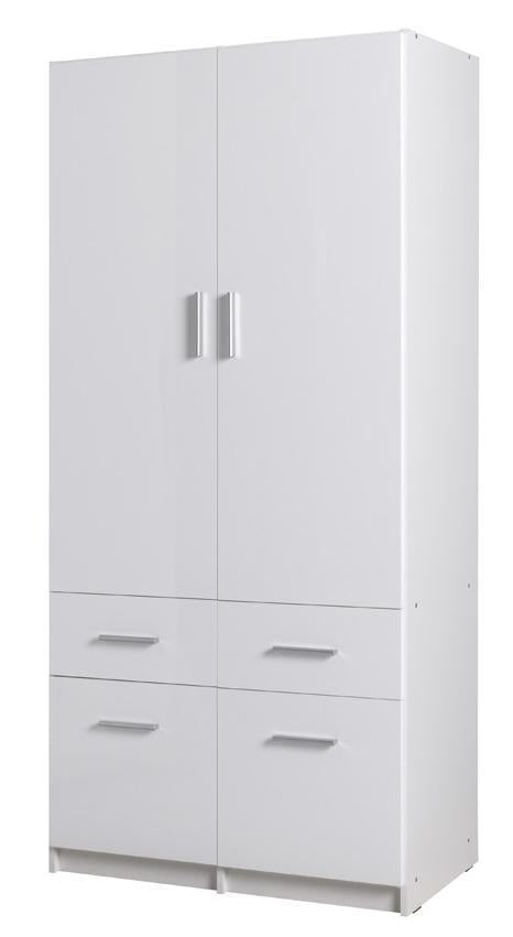 Snow 03 Hinged Door Wardrobe 92cm in White Gloss - shown in a bedroom setting, 92cm wide
