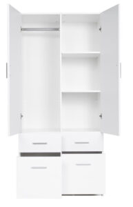 Snow 03 Hinged Door Wardrobe 92cm in White Gloss - front view with the doors closed