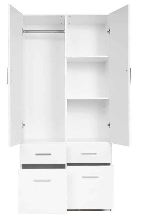 Snow 03 Hinged Door Wardrobe 92cm in White Gloss - front view with the doors closed