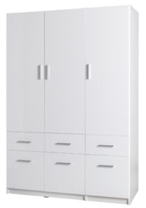 Snow 04 Hinged Door Wardrobe 136cm in White Gloss - shown in a bedroom setting, 136cm wide