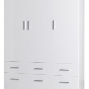 Snow 04 Hinged Door Wardrobe 136cm in White Gloss - shown in a bedroom setting, 136cm wide