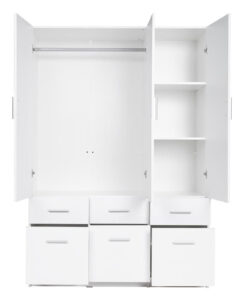 Snow 04 Hinged Door Wardrobe 136cm in White Gloss - front view with the doors closed