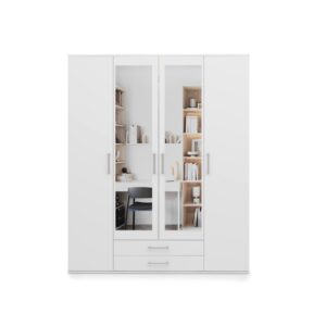 Taby Hinged Door Wardrobe 162cm in White - front view with the doors closed