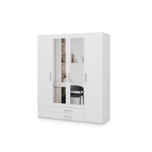 Taby Hinged Door Wardrobe 162cm in White - shown in a bedroom setting, 162cm wide