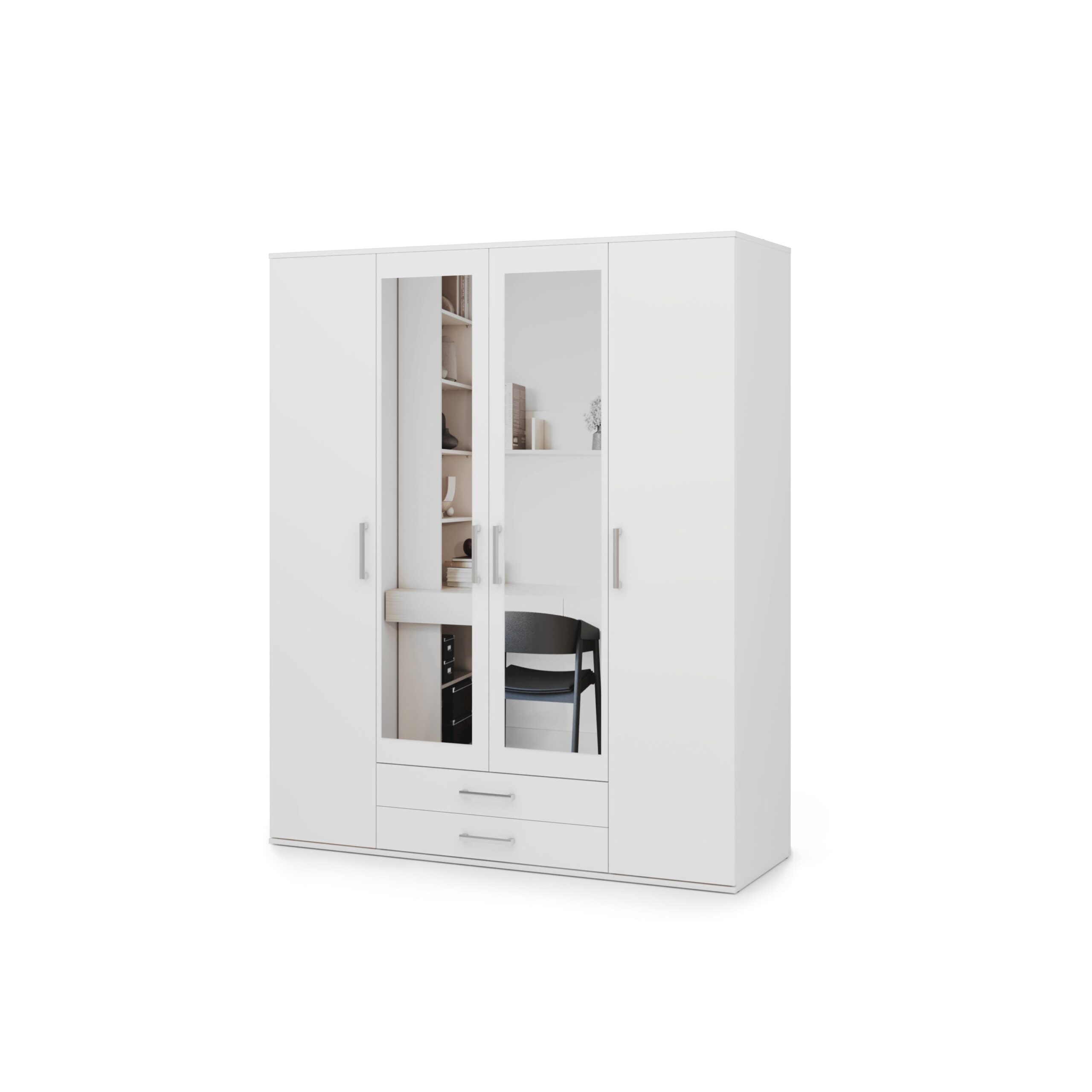Taby Hinged Door Wardrobe 162cm in White - shown in a bedroom setting, 162cm wide