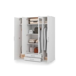 Taby Hinged Door Wardrobe 162cm in White - side profile showing the depth