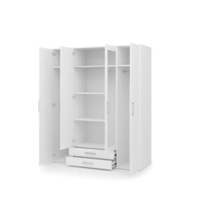 Taby Hinged Door Wardrobe 162cm in White - interior layout with the doors open