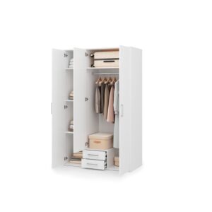 Taby Hinged Door Wardrobe 122cm in White - side profile showing the depth