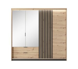 Tally Hinged Door Wardrobe 220cm in Oak Artisan - interior layout with the doors open