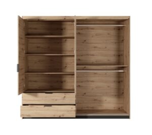 Tally Hinged Door Wardrobe 220cm in Oak Artisan - close detail of the door finish and handle