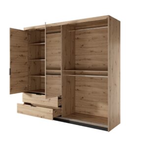 Tally Hinged Door Wardrobe 220cm in Oak Artisan - front view with the doors closed