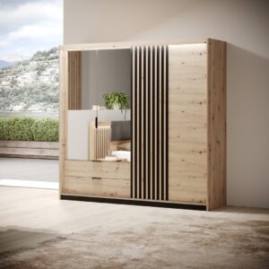 Tally Hinged Door Wardrobe 220cm in Oak Artisan - side profile showing the depth
